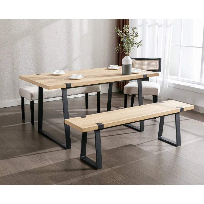 Narator Modern Wood Bench  Industrial Table Benches with Black Metal Legs for Dining Room