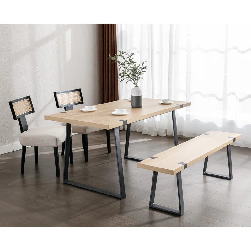 Narator Modern Wood Bench  Industrial Table Benches with Black Metal Legs for Dining Room