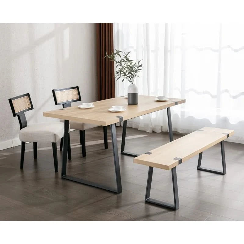Narator Modern Wood Bench Industrial Table Benches with Black Metal Legs for Dining Room