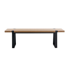 Narator Modern Wood Bench  Industrial Table Benches with Black Metal Legs for Dining Room