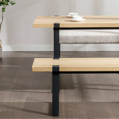 Narator Modern Wood Bench  Industrial Table Benches with Black Metal Legs for Dining Room
