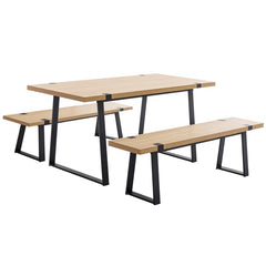 Narator Modern Wood Bench  Industrial Table Benches with Black Metal Legs for Dining Room