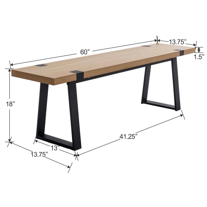 Narator Modern Wood Bench  Industrial Table Benches with Black Metal Legs for Dining Room