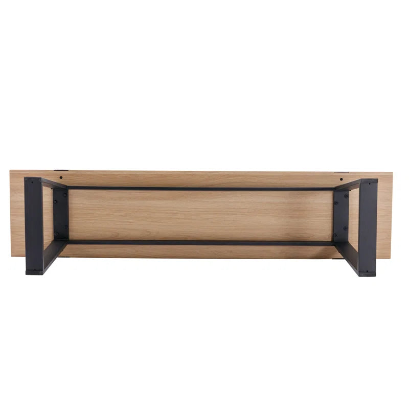 Narator Modern Wood Bench  Industrial Table Benches with Black Metal Legs for Dining Room