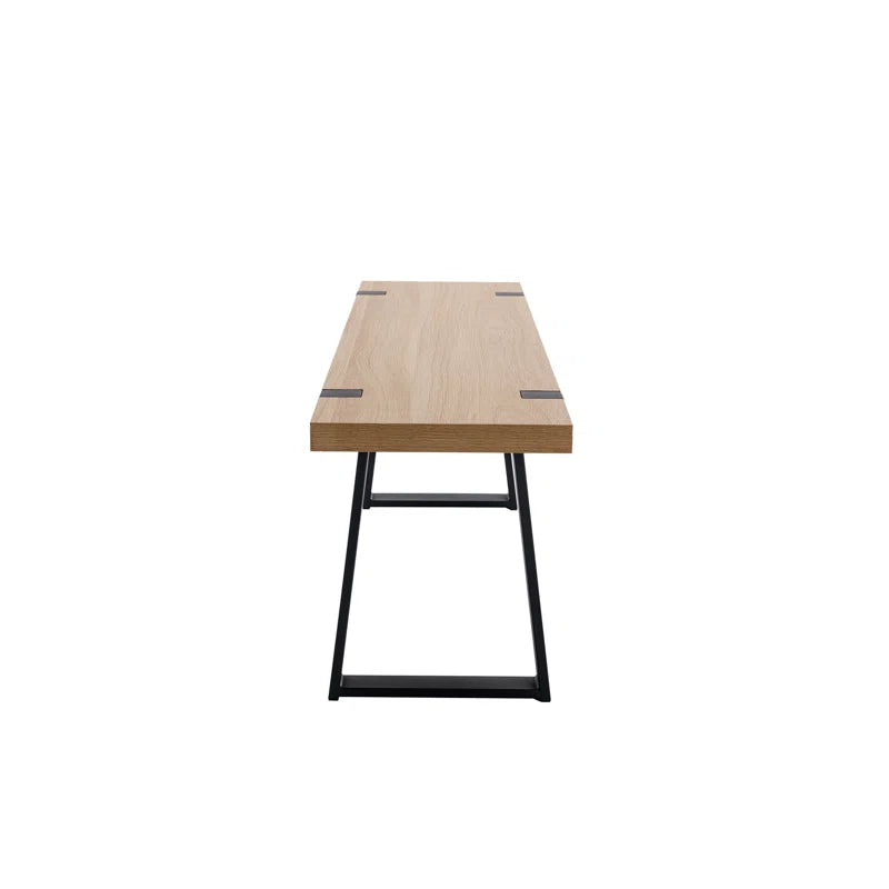 Narator Modern Wood Bench  Industrial Table Benches with Black Metal Legs for Dining Room
