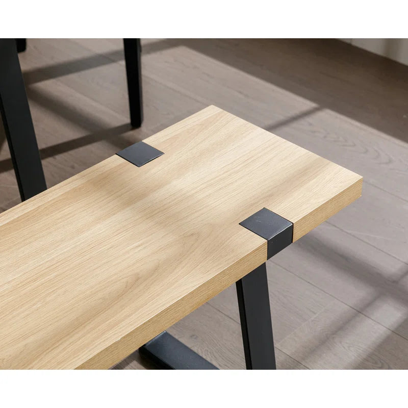 Narator Modern Wood Bench  Industrial Table Benches with Black Metal Legs for Dining Room