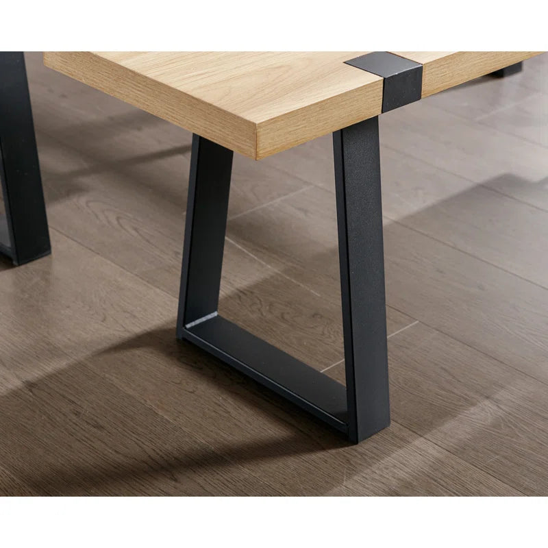 Narator Modern Wood Bench  Industrial Table Benches with Black Metal Legs for Dining Room