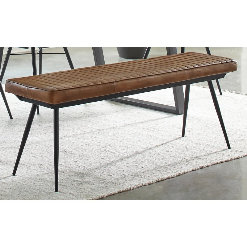 Hazer Genuine Leather Upholstered Bench - Wooden Bazar