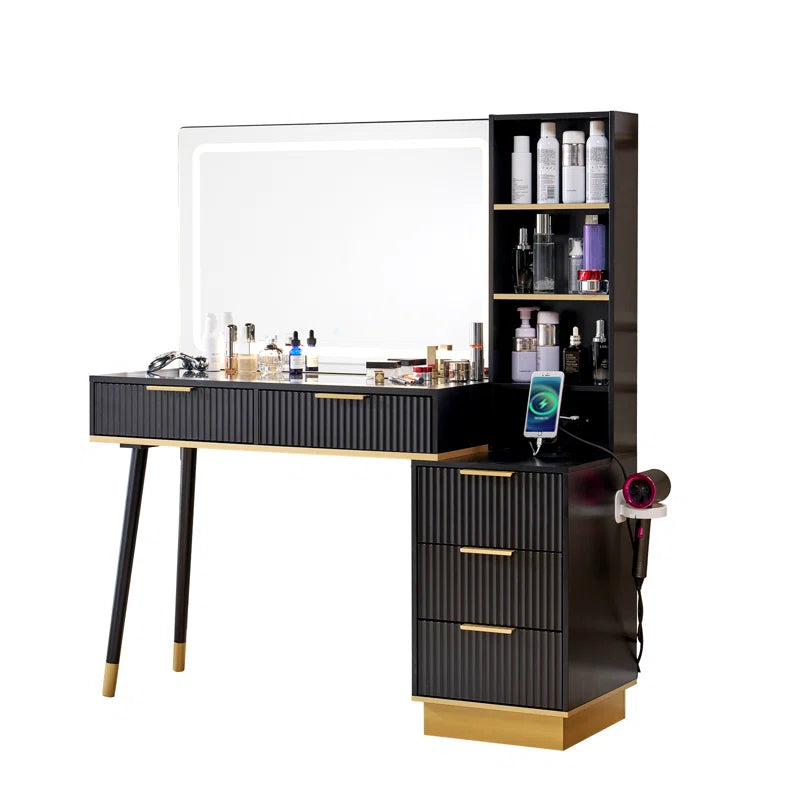 Aerialnitic Large Vanity, Make up Vanity wirh Drawers & Adjustable Light