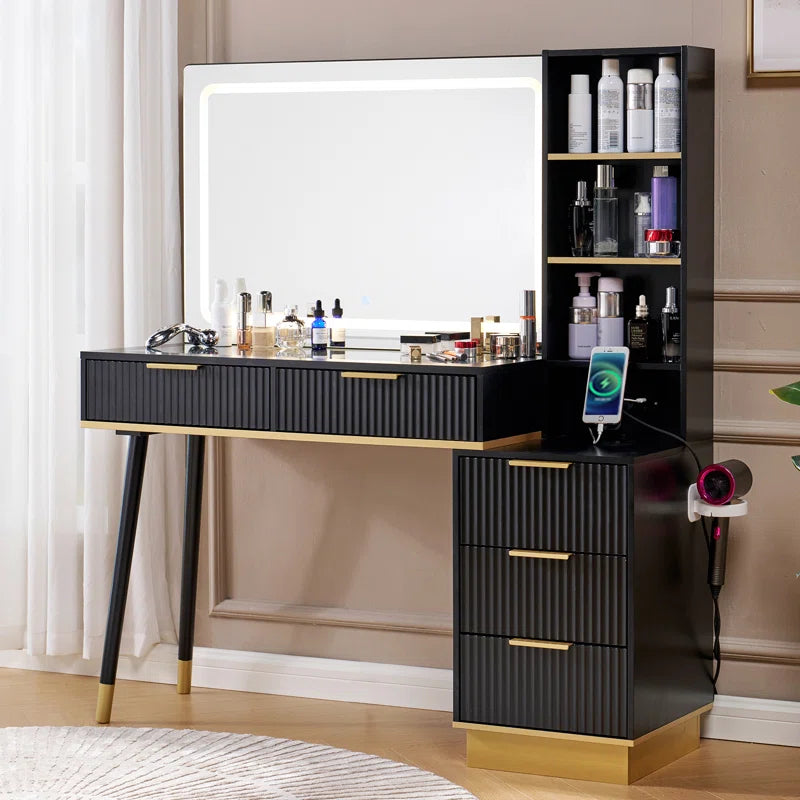 Aerialnitic Large Vanity, Make up Vanity wirh Drawers & Adjustable Light