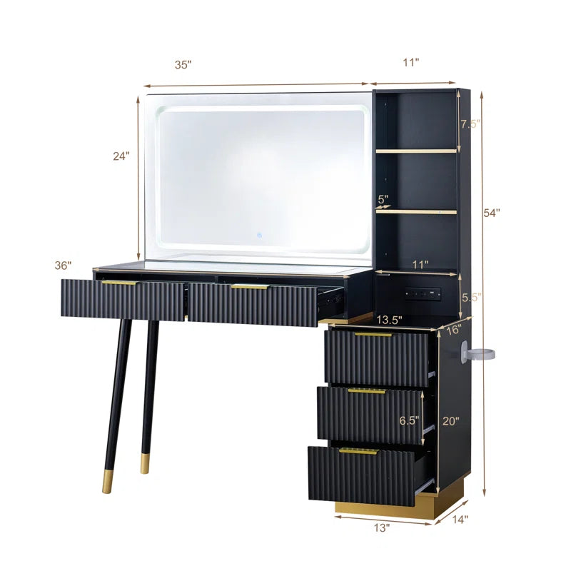 Aerialnitic Large Vanity, Make up Vanity wirh Drawers & Adjustable Light