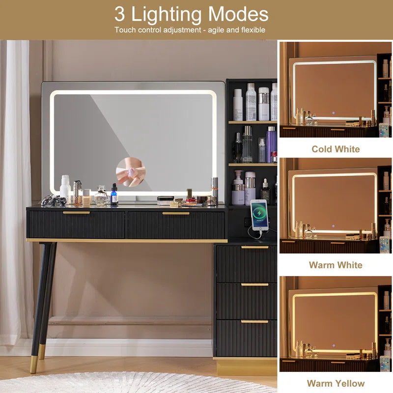 Aerialnitic Large Vanity, Make up Vanity wirh Drawers & Adjustable Light