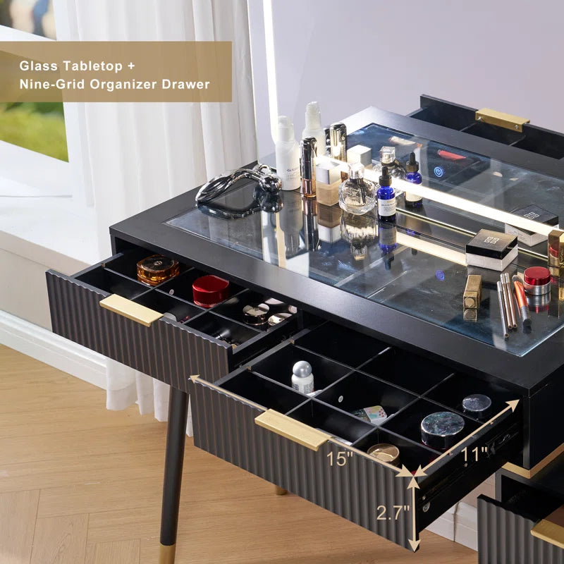 Aerialnitic Large Vanity, Make up Vanity wirh Drawers & Adjustable Light