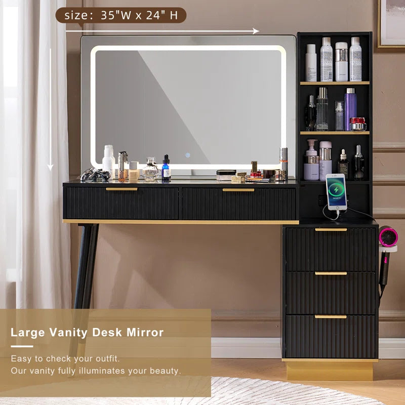 Aerialnitic Large Vanity, Make up Vanity wirh Drawers & Adjustable Light