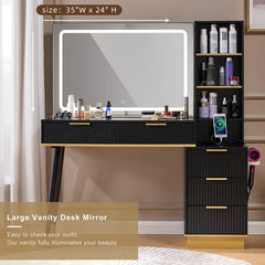 Aerialnitic Large Vanity, Make up Vanity wirh Drawers & Adjustable Light