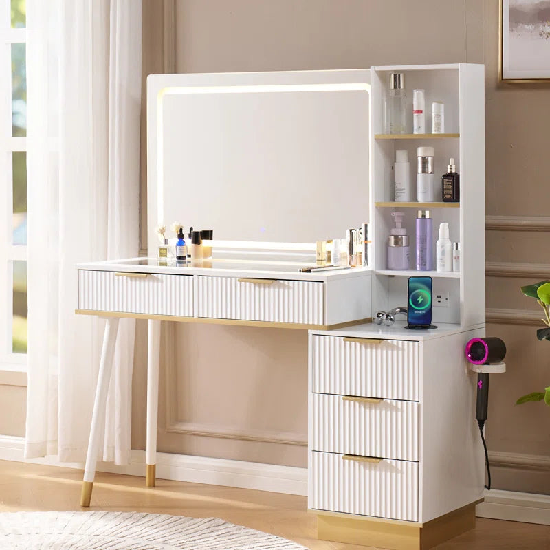 Aerialnitic Large Vanity, Make up Vanity wirh Drawers & Adjustable Light