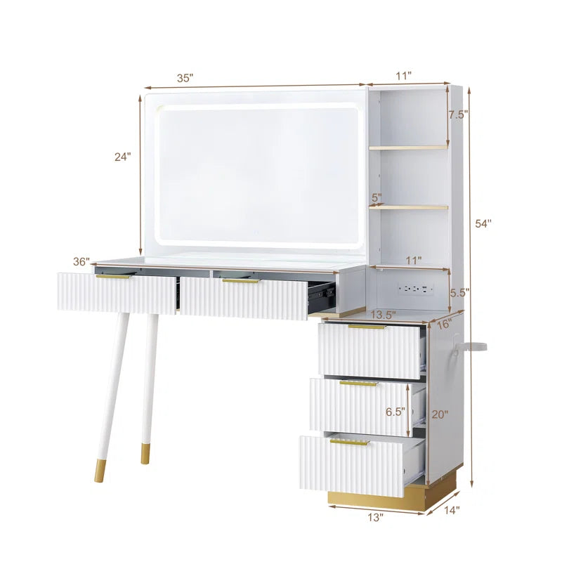 Aerialnitic Large Vanity, Make up Vanity wirh Drawers & Adjustable Light