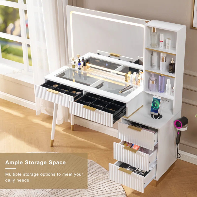 Aerialnitic Large Vanity, Make up Vanity wirh Drawers & Adjustable Light