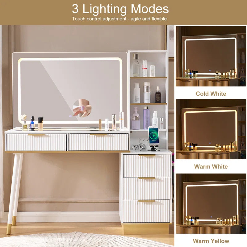 Aerialnitic Large Vanity, Make up Vanity wirh Drawers & Adjustable Light