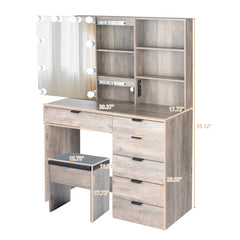 Nyzlox Vanity Table with Hollywood Mirror and Multiple Drawers in Rustic Grey Finish