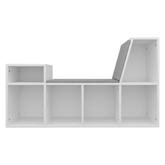 6-Tier Wooden Corner Reading Nook Organizer with Seat Cushion and Storage - Wooden Bazar