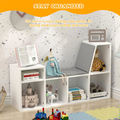 6-Tier Wooden Corner Reading Nook Organizer with Seat Cushion and Storage - Wooden Bazar