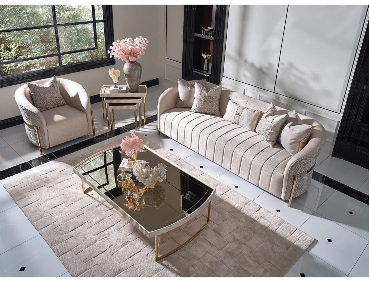 3-Seater Round Arm Sofa – Comfortable Couch with Elegant Curves