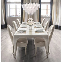 luxiro Elegant 7-Piece Dining Set with Sleek Ivory Finish and Upholstered Chairs