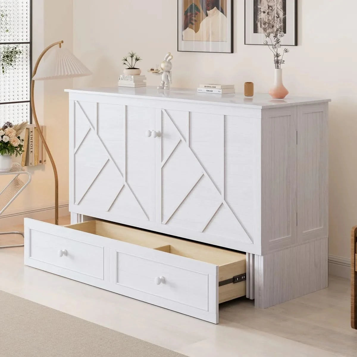 Peak Queen Murphy Bed Cabinet with Storage & Charging Station