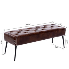 Leverson Mid-Century Modern Tufted Leather Bench Wide with Metal Legs