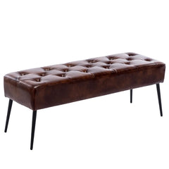 Leverson Mid-Century Modern Tufted Leather Bench Wide with Metal Legs