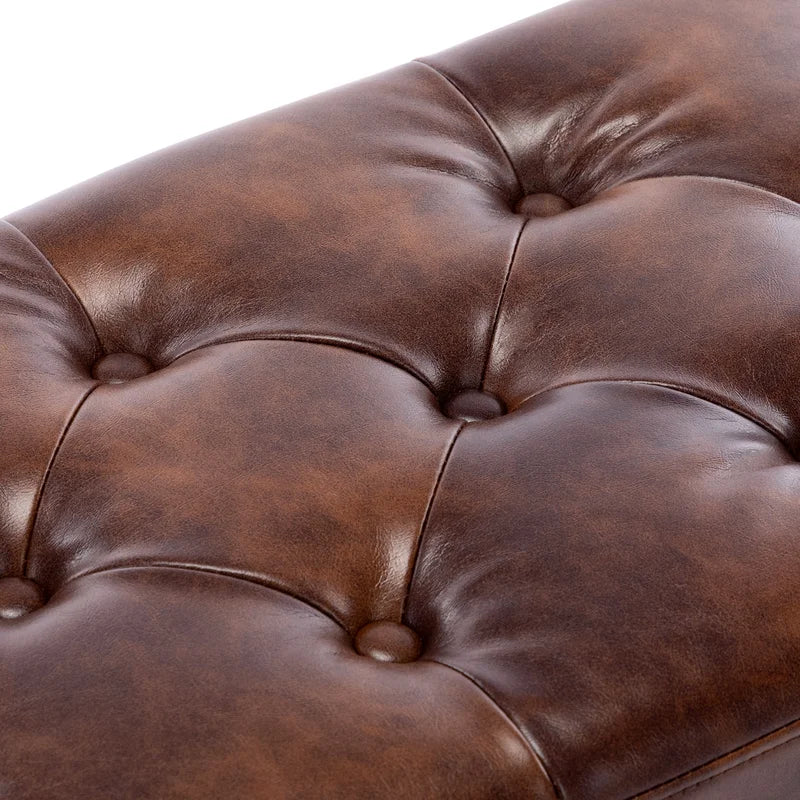 Leverson Mid-Century Modern Tufted Leather Bench Wide with Metal Legs
