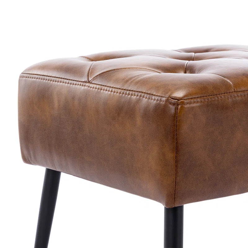 Leverson Mid-Century Modern Tufted Leather Bench Wide with Metal Legs