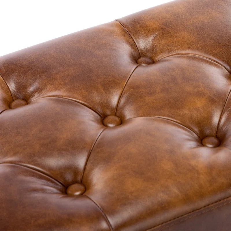 Leverson Mid-Century Modern Tufted Leather Bench Wide with Metal Legs