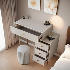 Charlia Modern White And Golden Vanity Set - QWooden Bazar