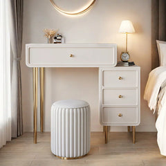 Kelashpur White Modern Wood Vanity with Drawers And Stools