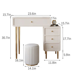 Charlia Modern White And Golden Vanity Set - QWooden Bazar