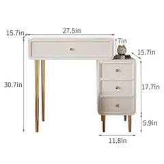 Keliis Modern White & Gold Makeup Vanity with Storage Drawers and Padded Stool