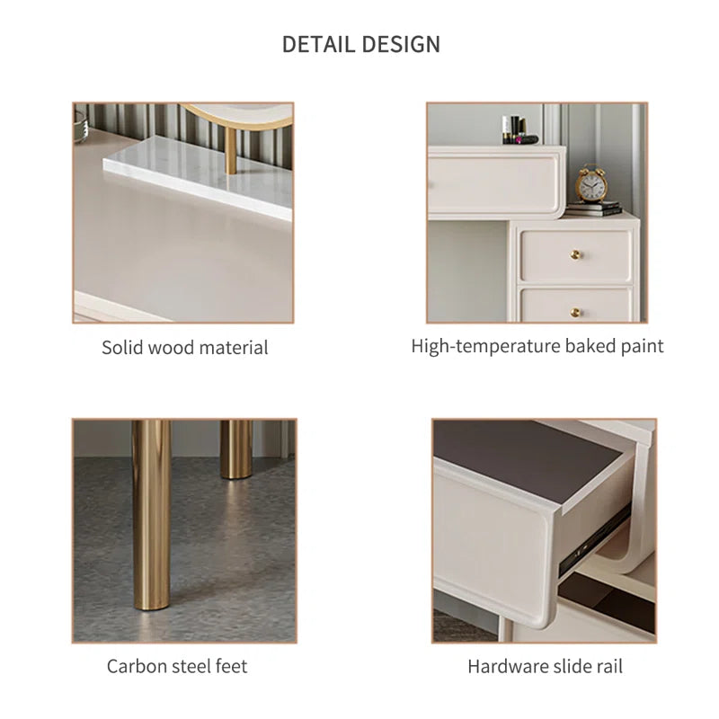 Charlia Modern White And Golden Vanity Set - QWooden Bazar