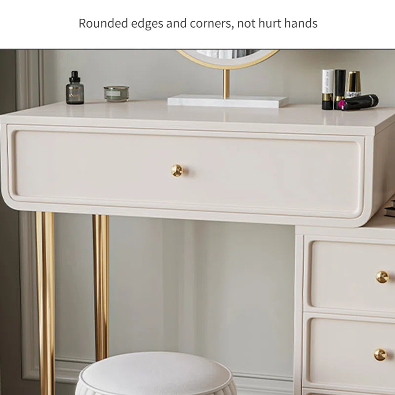 Kelashpur White Modern Wood Vanity with Drawers And Stools