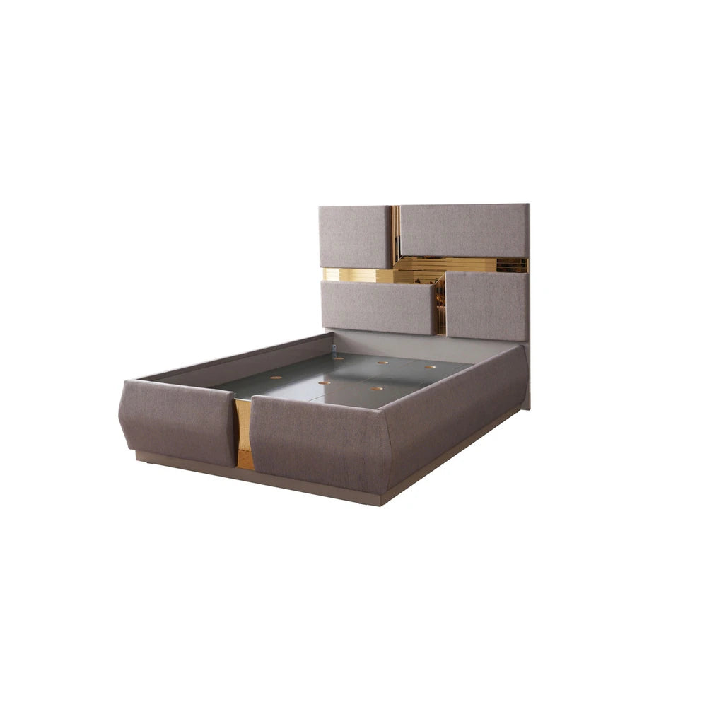 Modern Style Tufted Upholstery Queen/King Bed made with Wood & Mirror Accent