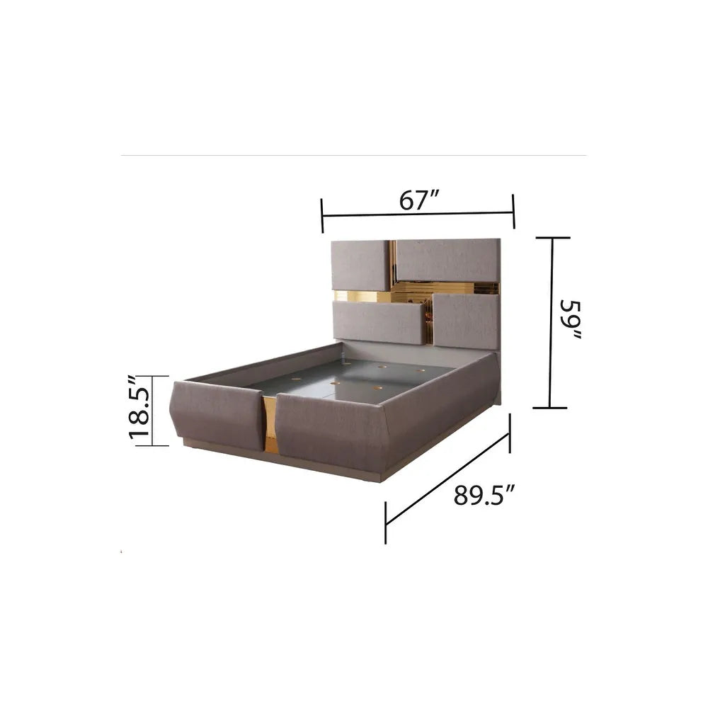 Modern Style Tufted Upholstery Queen/King Bed made with Wood & Mirror Accent