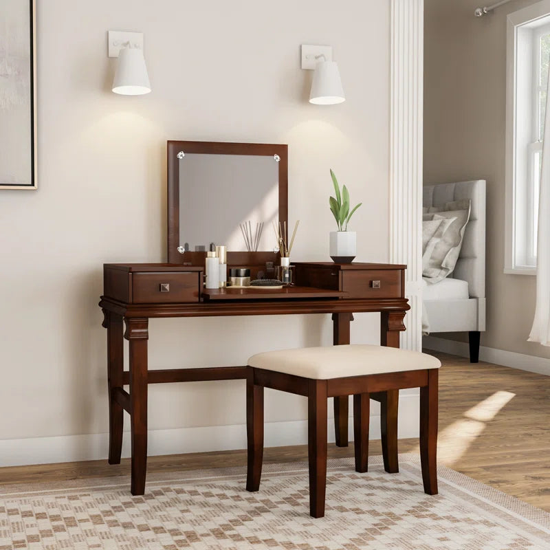 Zeritto Vanity Set with Stool and Mirror - Wooden Bazar