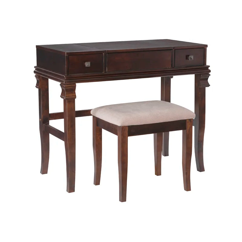 Zeritto Vanity Set with Stool and Mirror - Wooden Bazar