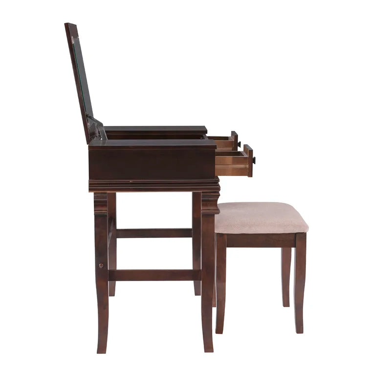 Zeritto Vanity Set with Stool and Mirror - Wooden Bazar