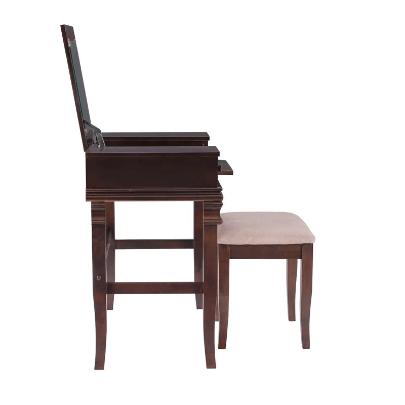 Zeritto Vanity Set with Stool and Mirror - Wooden Bazar