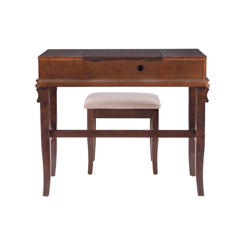 Zeritto Vanity Set with Stool and Mirror - Wooden Bazar