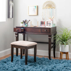Zeritto Vanity Set with Stool and Mirror - Wooden Bazar