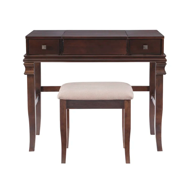 Zeritto Vanity Set with Stool and Mirror - Wooden Bazar