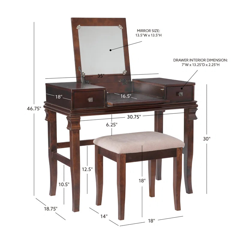 Zeritto Vanity Set with Stool and Mirror - Wooden Bazar